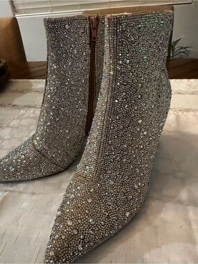 Betsey Johnson Crystal Rhinestone Embellished Ankle Boots - Silver